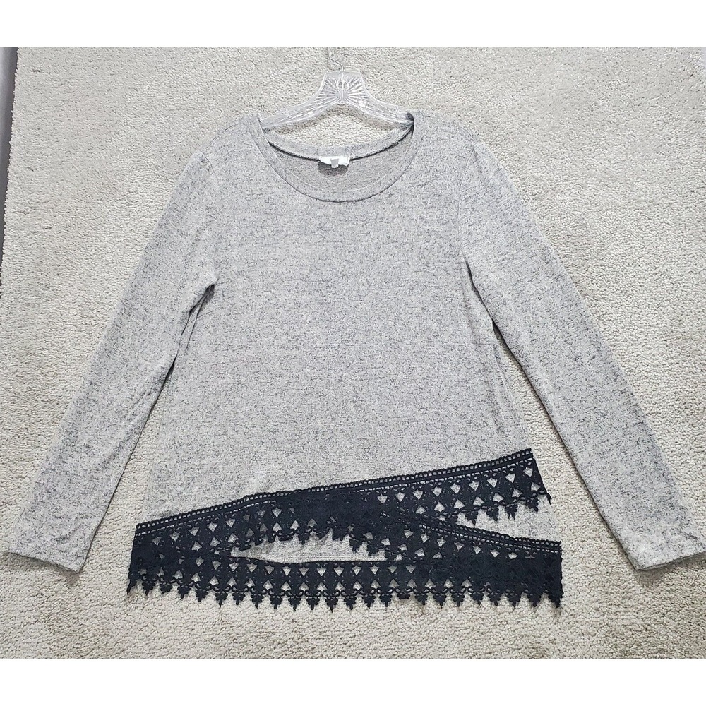 Have Top Women's L Gray Crochet Hem Stretch Knit Cottagecore Classic